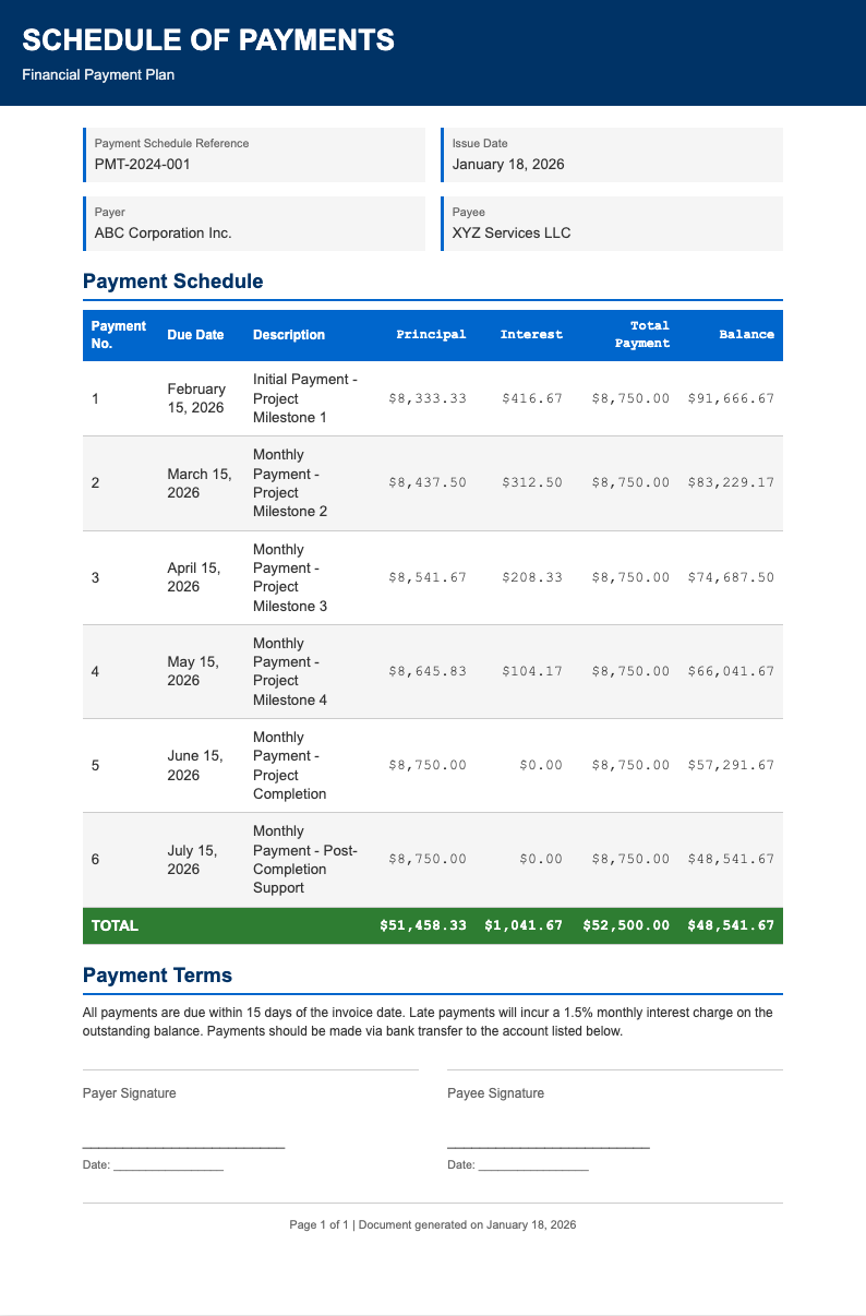 Financial professional payment schedule